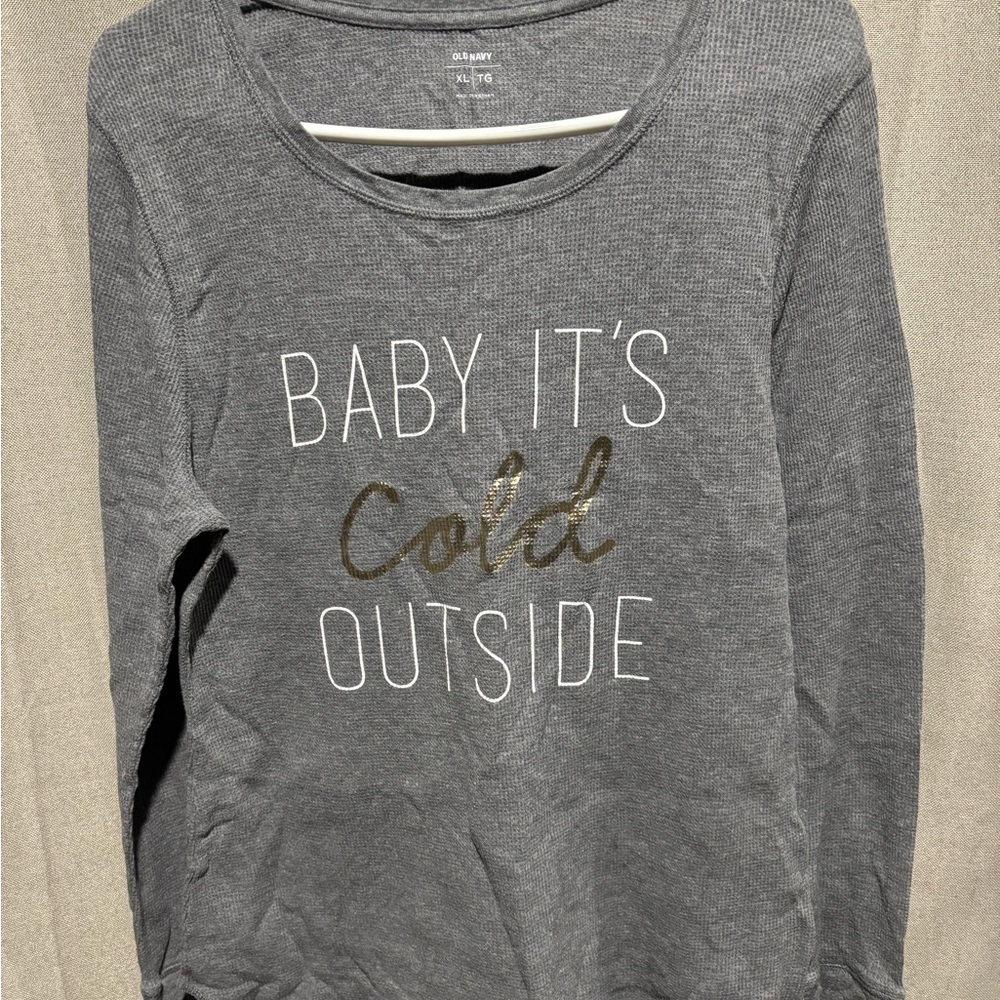 Old Navy Gray Long Sleeve Tee with Gold Print